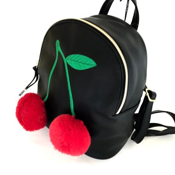 T-Shirt & Jeans Backpack with Faux Fur Cherries - Picture 3 of 7